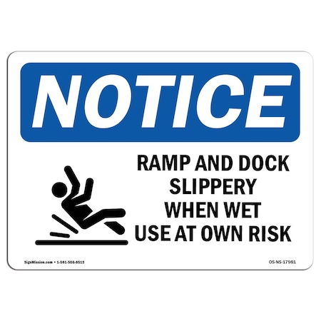 Signmission OSHA Sign, Ramp And Dock Slippery When With Symbol, 14in X 10in Aluminum, 14" W, 10" H, Landscape OS-NS-A-1014-L-17981